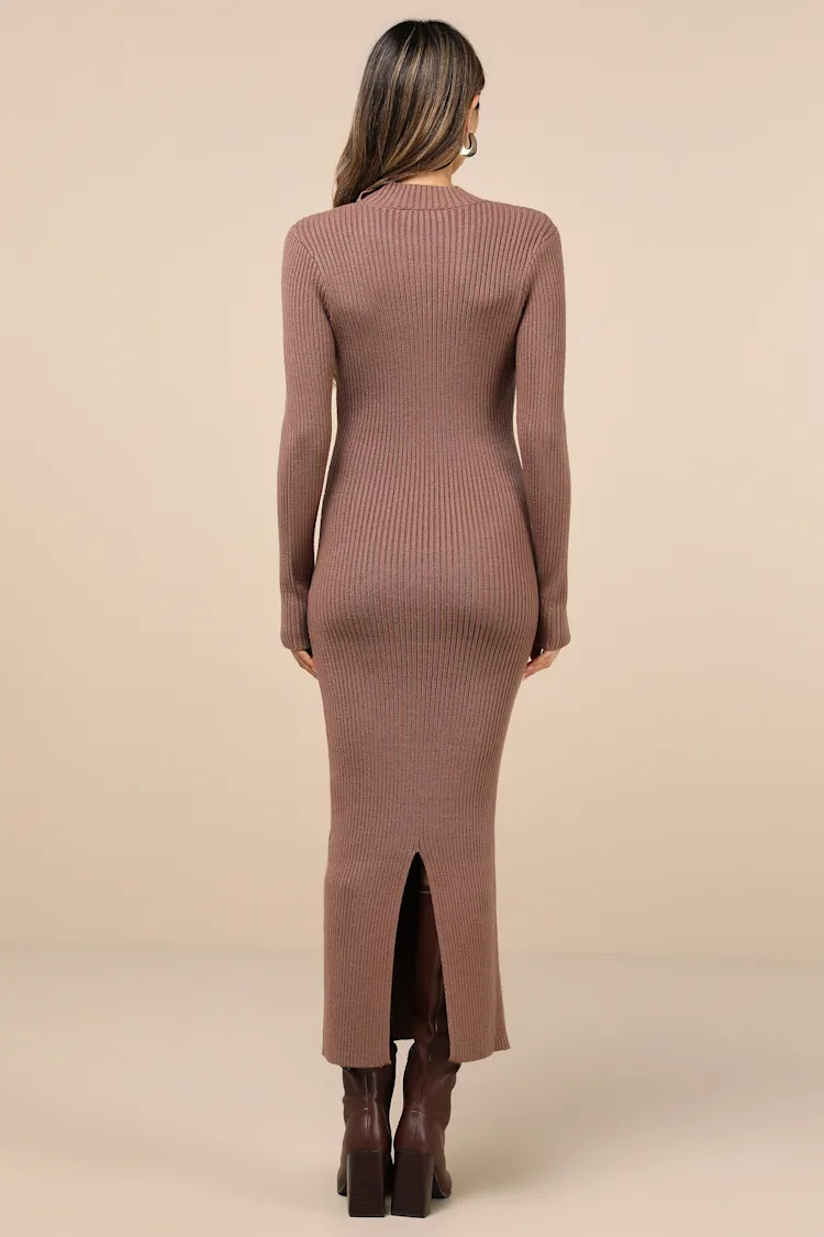 Autumnal Sensation Brown Ribbed Long Sleeve Sweater Dress | Lulus