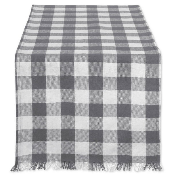 DII Grey Heavyweight Check Fringed Table Runner, 72 x 14", 100% Cotton - Walmart.com | Walmart (US)