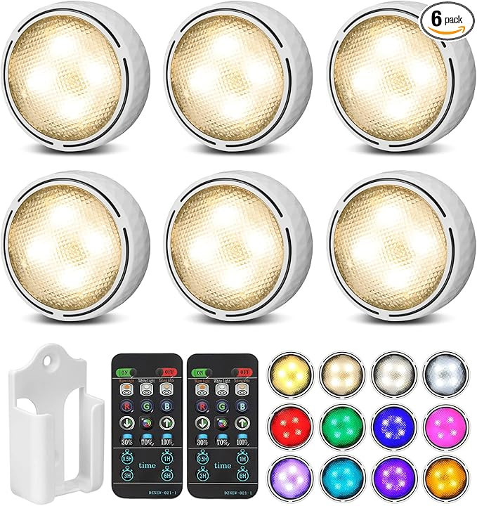 LED Puck Lights with Remote Control, Battery Operated Wireless Closet Lights, Under Cabinet Light... | Amazon (US)