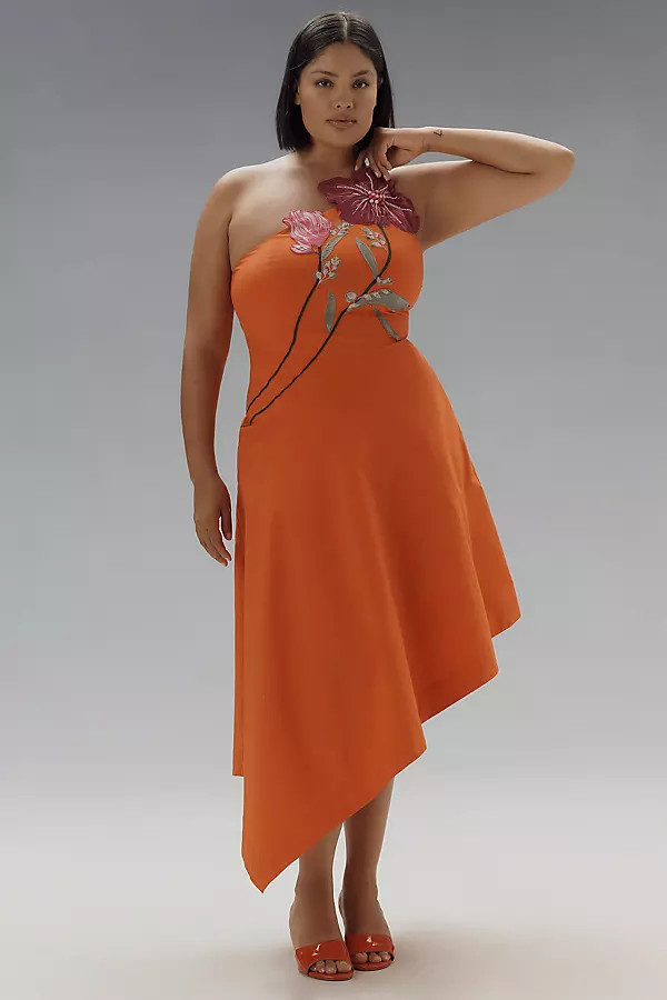 x Anthropologie Asymmetric Floral Midi Dress | Anthropologie (US)