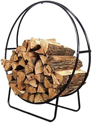 Sunnydaze 24-Inch Black Steel Indoor/Outdoor Firewood Log Hoop Rack - Round Tubular Metal Wood St... | Amazon (US)