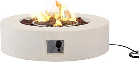 HOMPUS Outdoor Propane Fire Pit, 50,000 BTU 42-inch Round White Sandstone Concrete Fire Table w L... | Amazon (US)