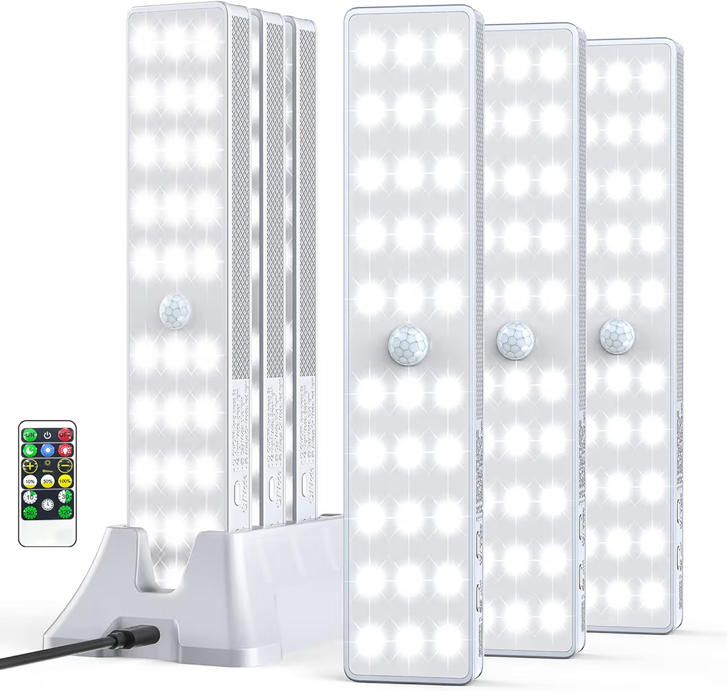 LED Closet Light with Charging Station, 6 Pcs 30LEDs 8'' Dimmer Rechargeable Motion Sensor Under ... | Amazon (US)