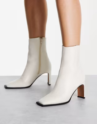ASOS DESIGN Remmy set-back heeled boots in bone | ASOS (Global)