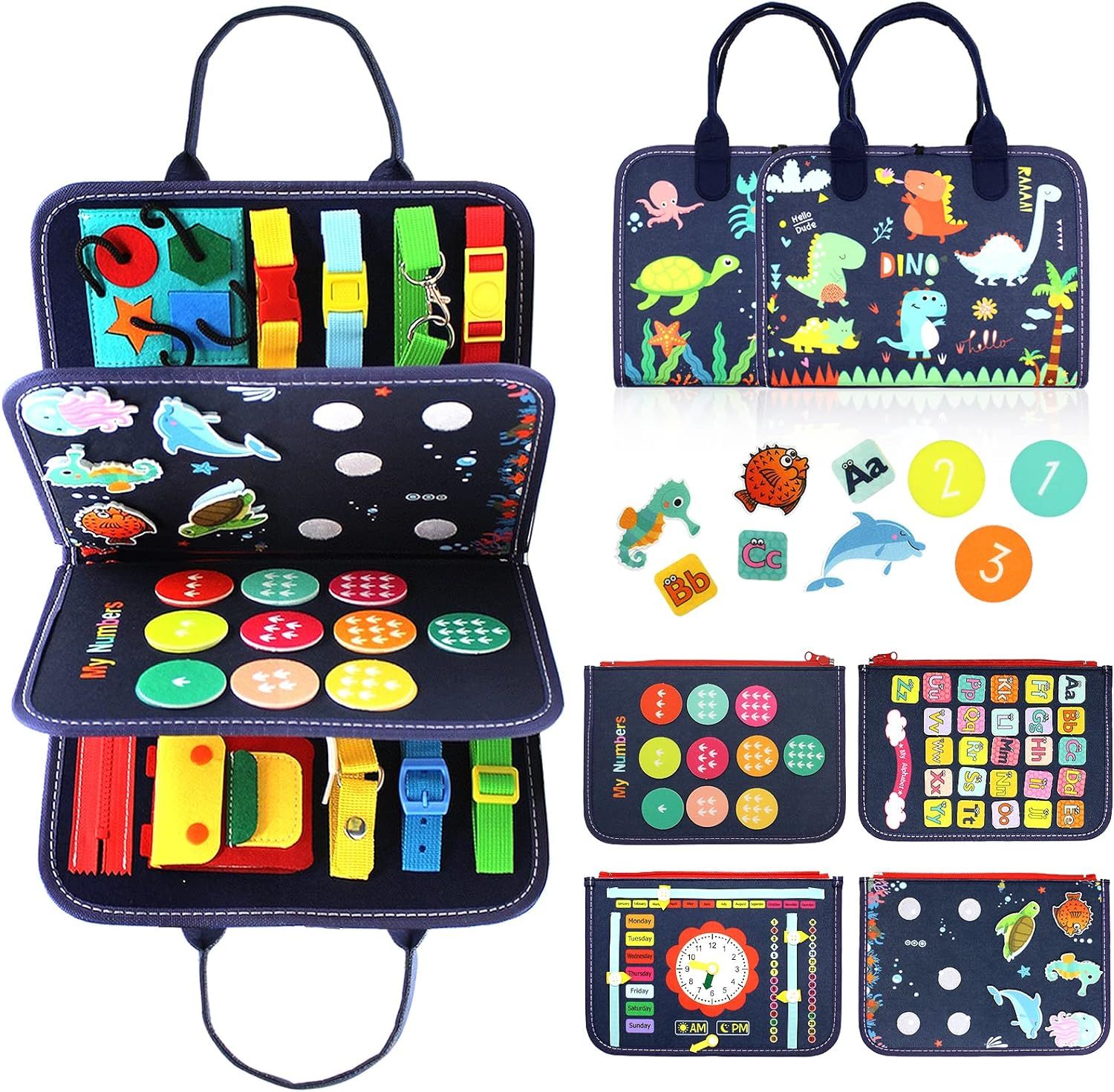 Qizfun Busy Board Montessori Toy for 1 2 3 4 Years Old, Educational Activity Sensory Board Presch... | Amazon (US)