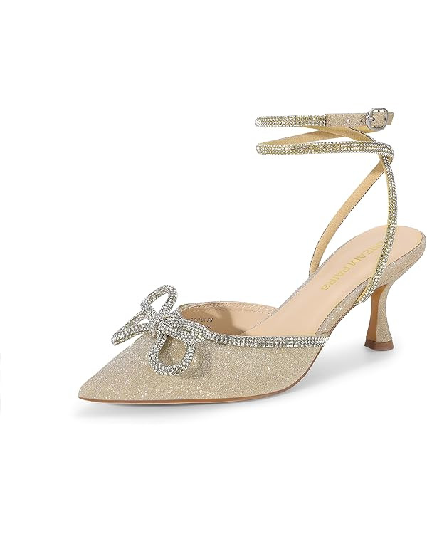 DREAM PAIRS Kitten Heels Rhinestone Bow Ankle Strap Stiletto Pointed Closed Toe Heels for Women P... | Amazon (US)