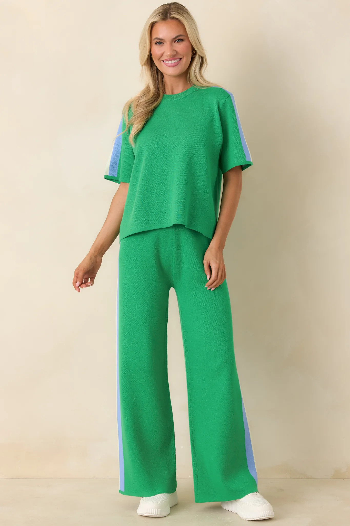 I'm Into It Green Multi Knit Stripe Top | Red Dress