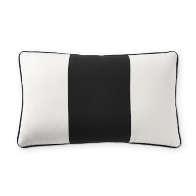 Sunbrella Outdoor Wide Stripe Lumbar Pillow Cover, 14"" X 22"", Black | Williams-Sonoma