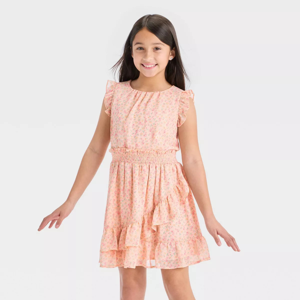 Girls' Sleeveless Chiffon Floral Ruffle Dress - Cat & Jack™ | Target