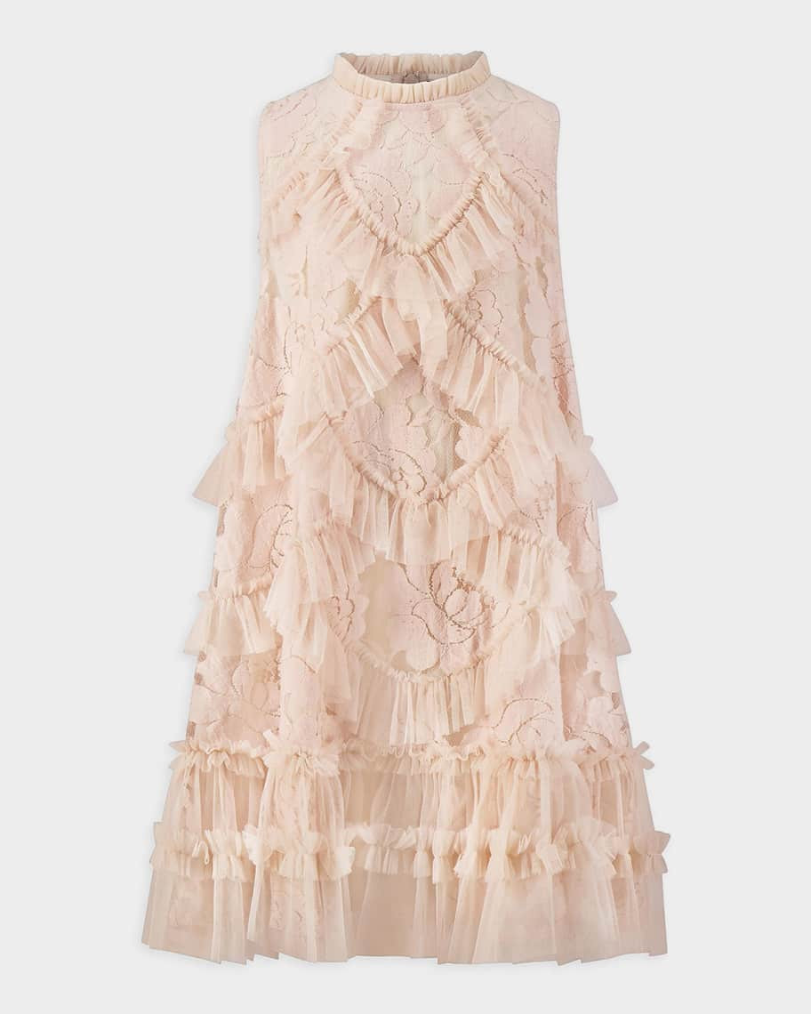 Mac Duggal Girl's Sleeveless Ruffle Lace Dress, Size 4-12 | Neiman Marcus