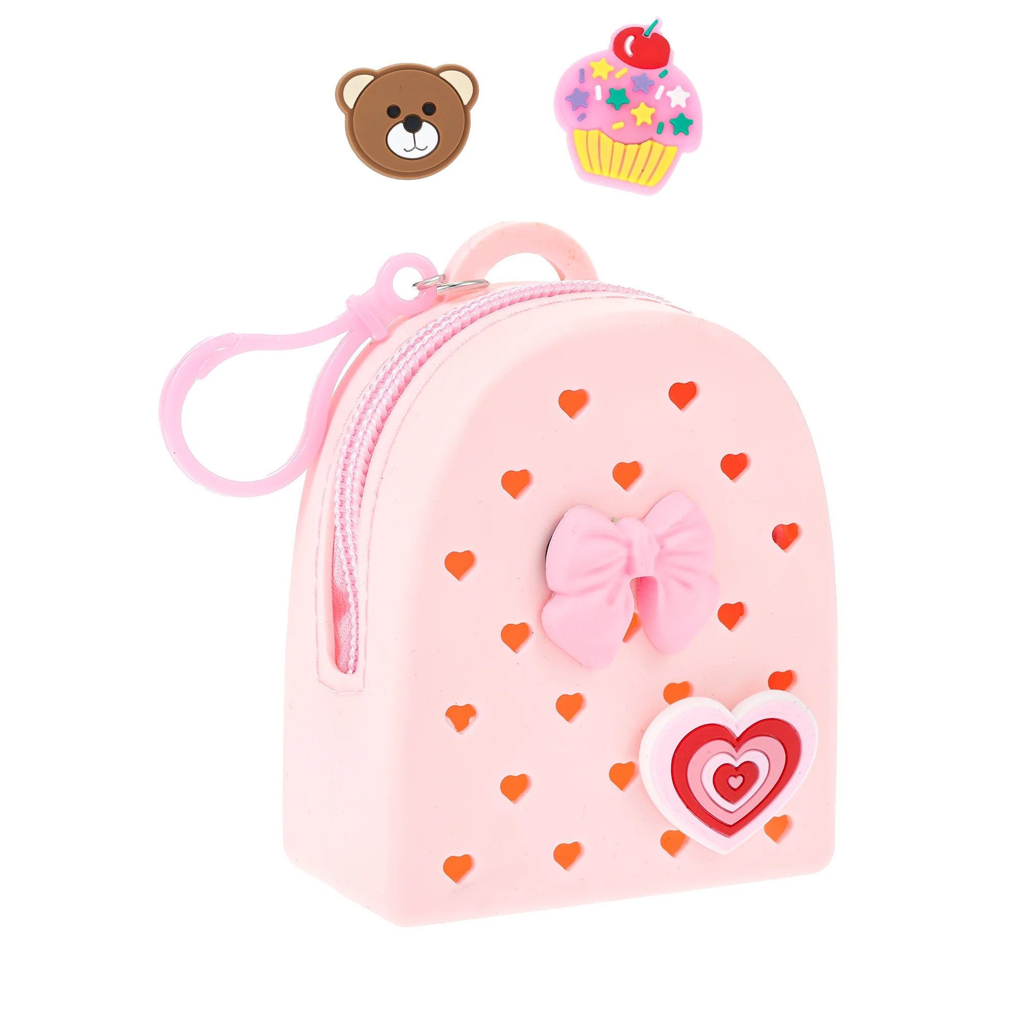 Wonder Nation Silicone Mini Backpack Bag Clip/Pouch for Kids with Interchangeable Charms, Pink, 5... | Walmart (US)