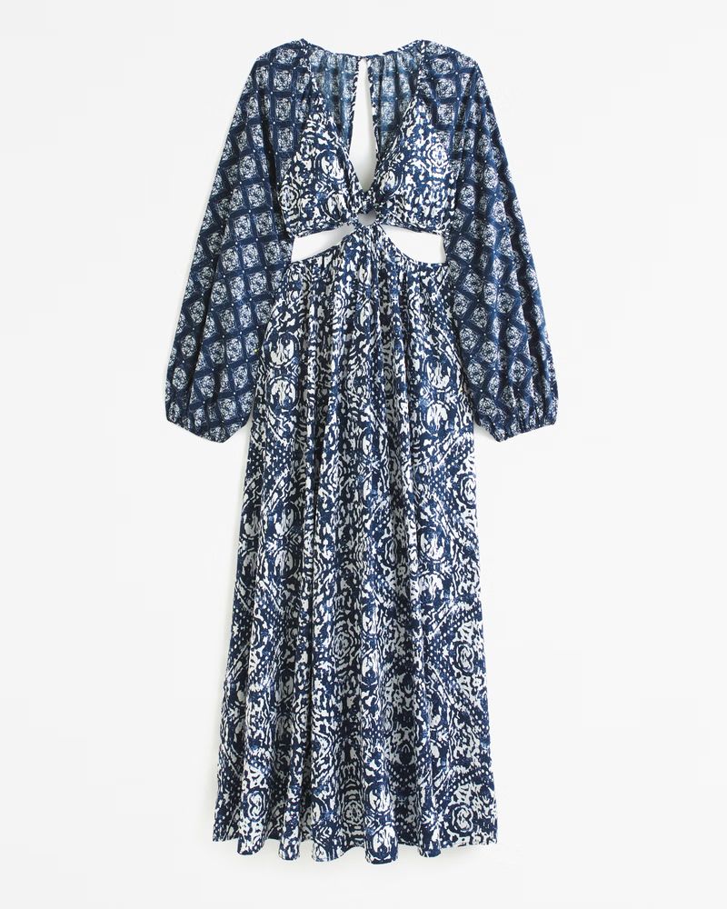 Long-Sleeve Plunge Cutout Maxi Dress | Abercrombie & Fitch (US)