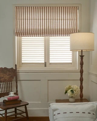 Milano Flat Fold Linen Blend Striped Cordless Custom Roman Shade | TheHues