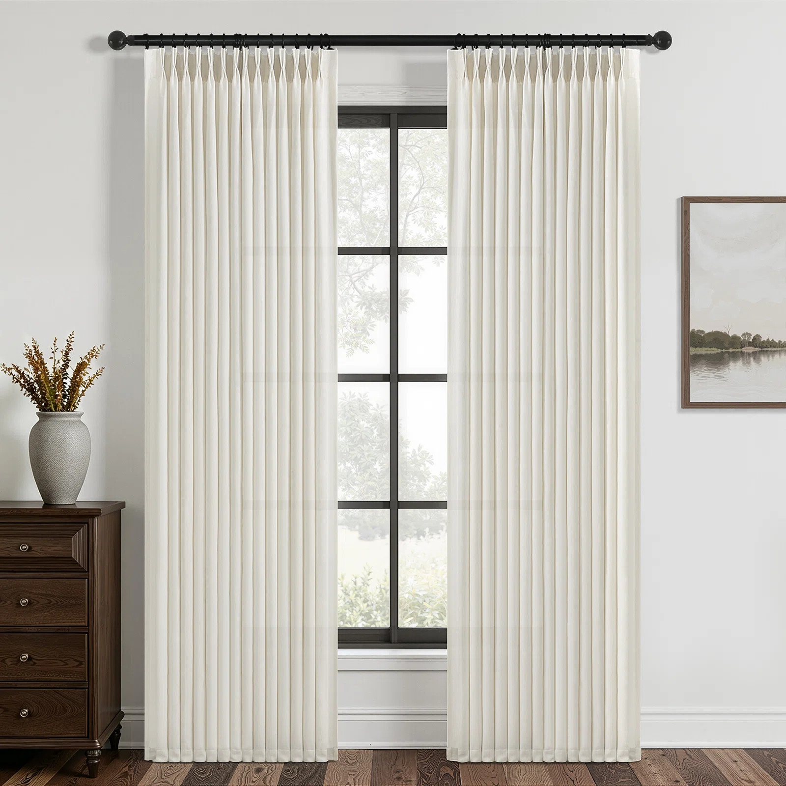 Pinch Pleated Curtains,Semi-Sheer Drapes Back Tab Pinch Pleat Curtain with Hooks+Rings (Set of 2) | Wayfair North America