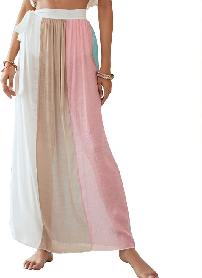 Eicolorte Beach Sarong Pareo Womens Semi-Sheer Swimwear Cover Ups Short Skirt with Tassels | Amazon (US)