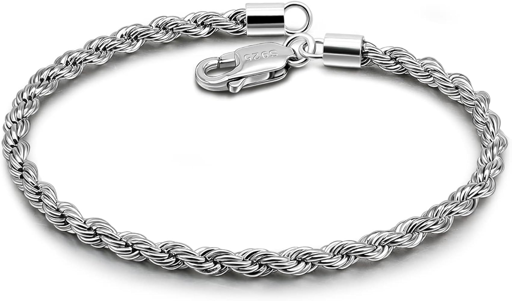 Dankadi Men Diamond Cut 925 Sterling Silver 3mm Twist Rope Chain Bracelets Women Bangle Clasp Rop... | Amazon (US)