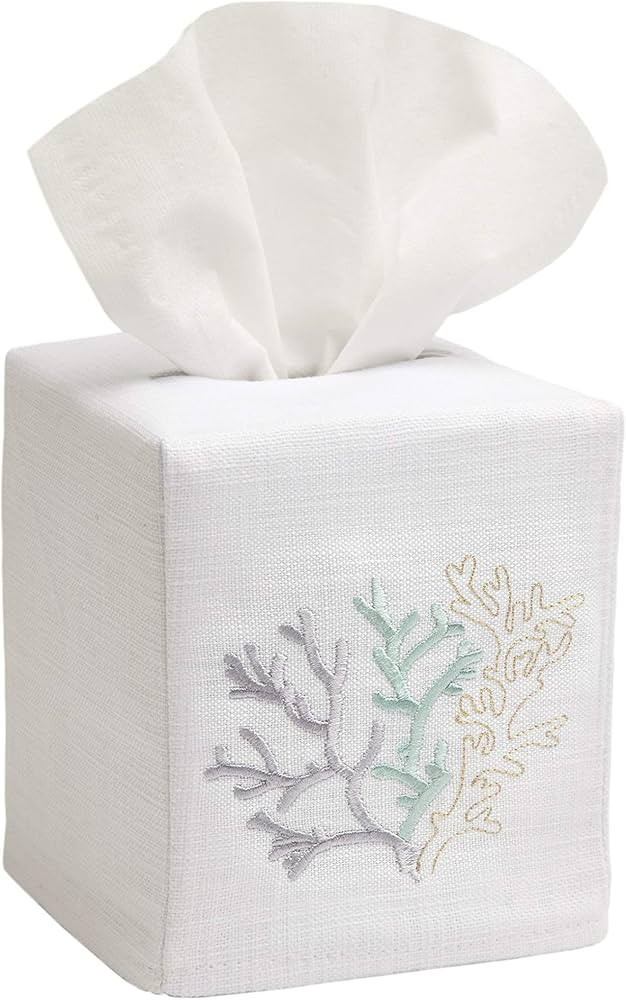 Jacaranda Living Linen/Cotton Tissue Box Cover, Coral, Duck Egg Blue White 4.5 x 4.5 x 5.25 | Amazon (US)