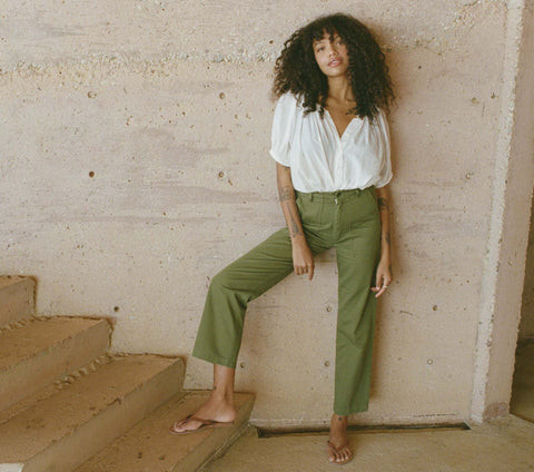 D�?EN June Top -- Salt - Size - L Cotton Button Up Feminine Victorian | DOEN