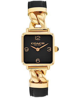 Women's Cass Gold-Tone Stainless Steel and Black Leather Strap Watch, 22mm | Macy's