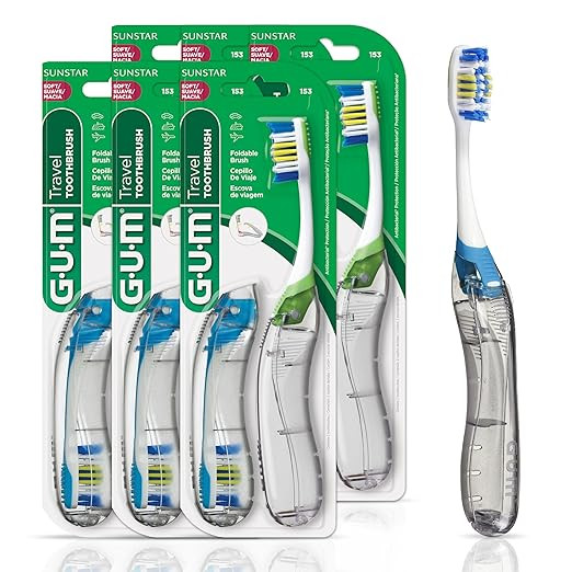GUM Folding Travel Toothbrush, Compact Head + Tongue Cleaner, Soft Bristled Travel Toothbrushes f... | Amazon (US)