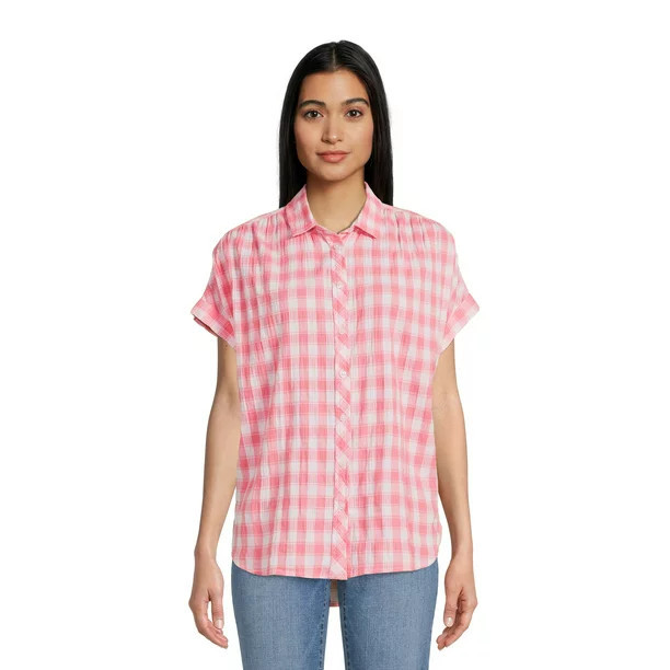 Time and Tru Women's Roll Cuff Button-Down Shirt | Walmart (US)