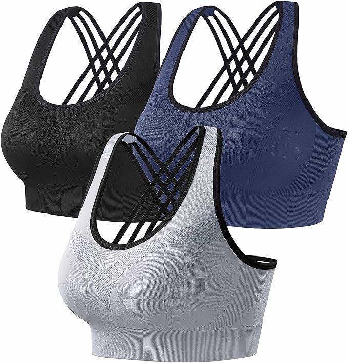 Ewedoos High Impact Sports Bras for Women Strappy Sports Bra Pack Padded Sports Bras Wirefree Wor... | Amazon (US)