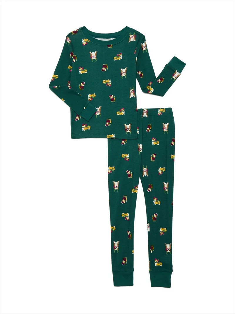 Wonder Nation Girls Cotton Long Sleeve Top and Pants Tight Fit Sleep Set, 2-Piece, Sizes 4-10 | Walmart (US)