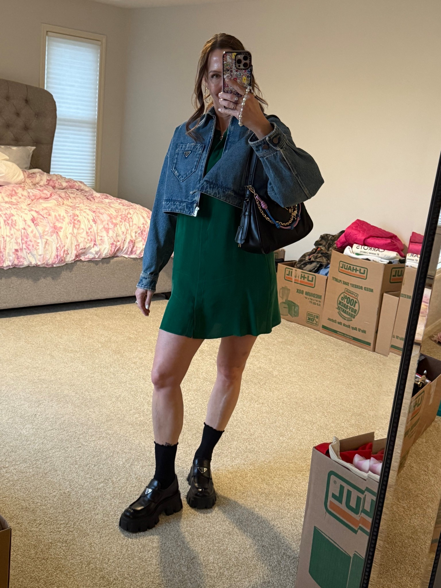 Spring ootd! Olive and olive dress- size small. Prada denim jacket. Ruffle ankle socks with Prada loafers 

Spring ootd, Sunday ootd 

#LTKStyleTip #LTKOver40 #LTKSeasonal
