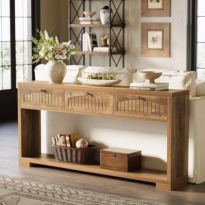LITTLE TREE 70.8-Inch Console Entryway Table with 3 Drawers & 2-Tier Open Shelf, Farmhouse Narrow... | Amazon (US)