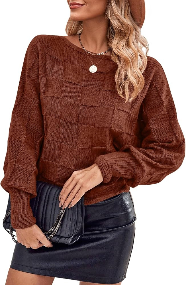SAMPEEL Women's Batwing Sleeve Sweater Casual Crew Neck Loose Pullover Knit Jumper Tops | Amazon (US)