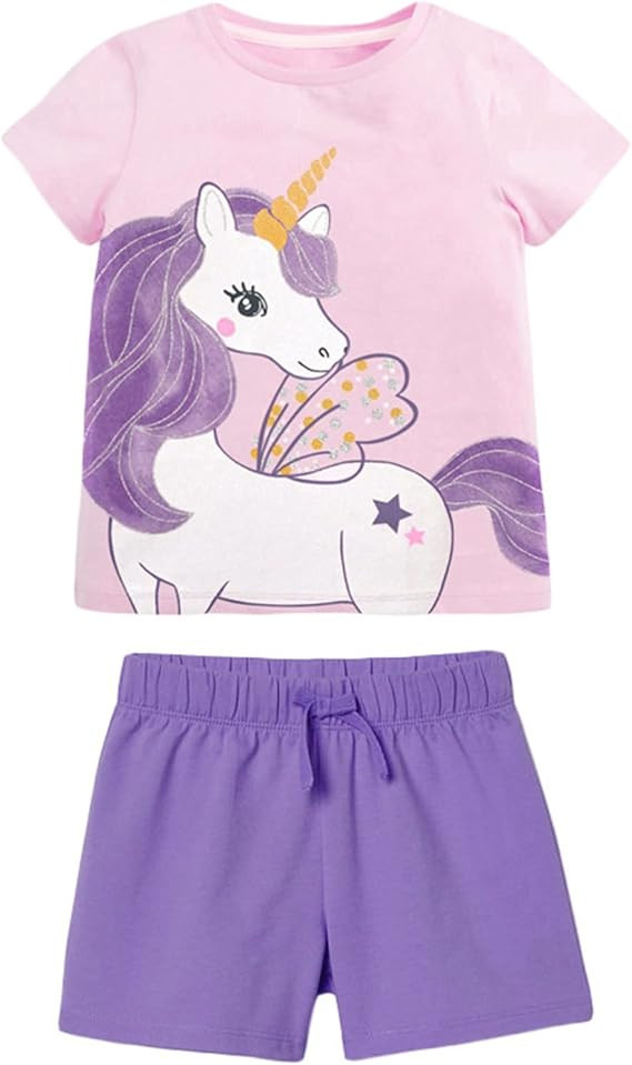 Girl Summer Short Set Cotton Outfits Short Sleeveless Tee T Shirt Tank Top Shorts Pant 2PC Set 2-... | Amazon (US)