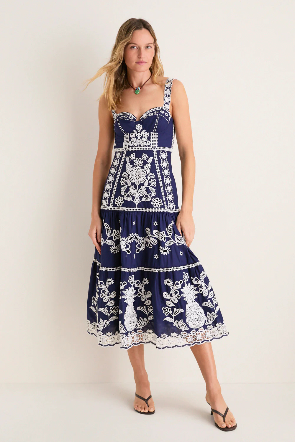 Blue and White Richilieu Midi Dress | Tuckernuck (US)