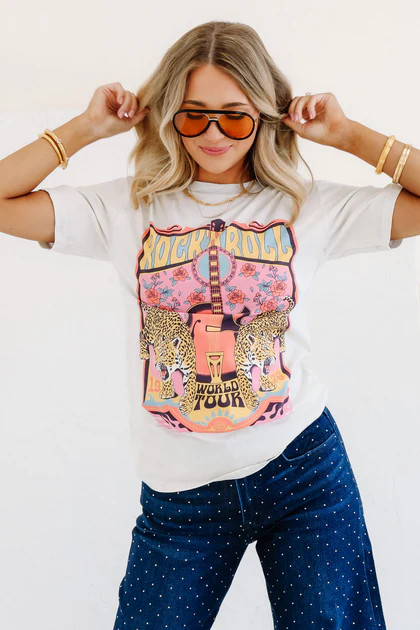Rock N' Roll Off White Short Sleeve Tee | The Willow Tree