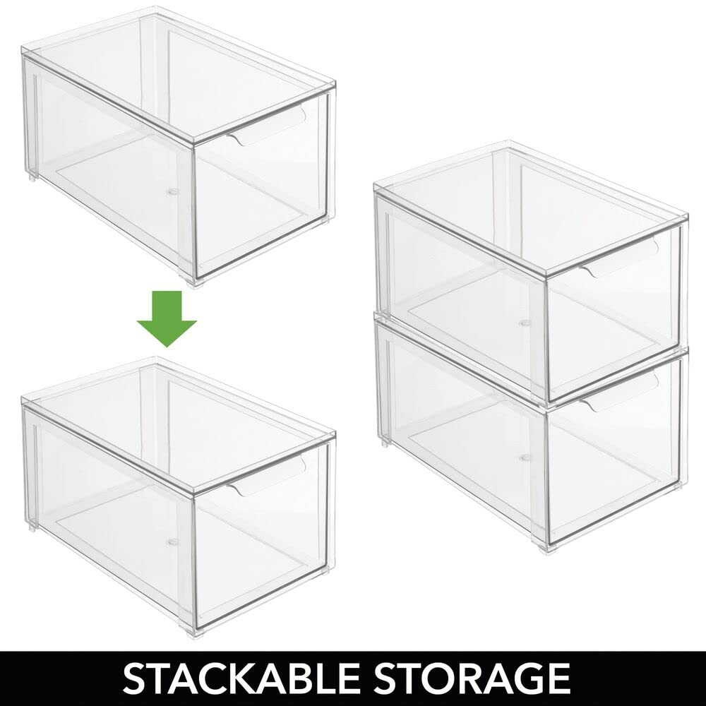 mDesign Plastic Stackable Closet Storage with Pull Out Bin Organizer Drawer for Cabinet, Desk, Shelf | Amazon (US)