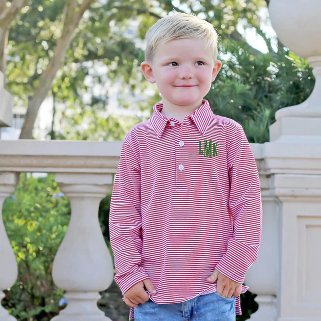 Candy Cane Stripe Red Long Sleeve Polo | Classic Whimsy