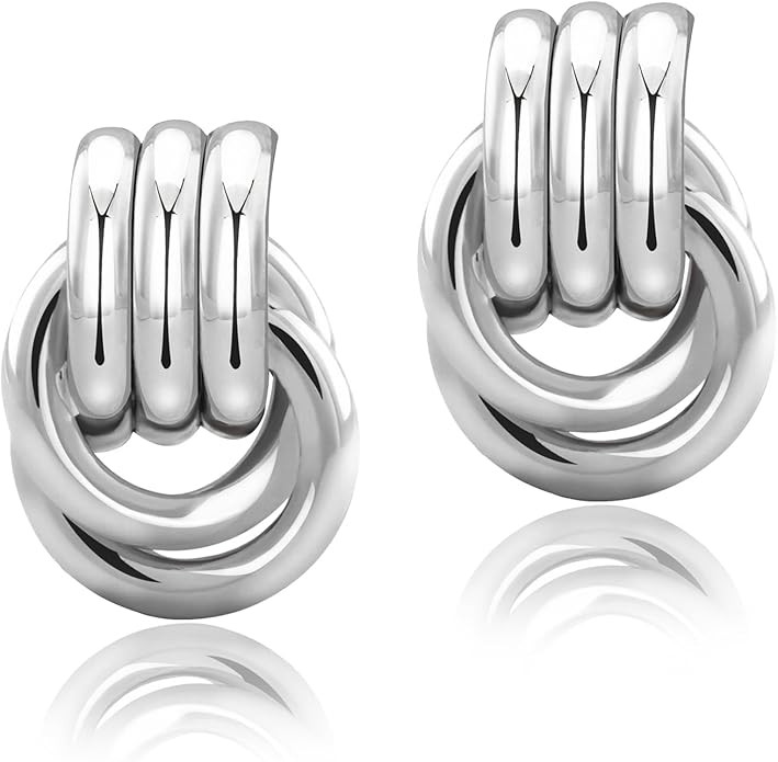 Chunky Gold Knot Earrings Statement Earrings for Women Gold Plated Dupes Geometric Dangle Earring... | Amazon (US)