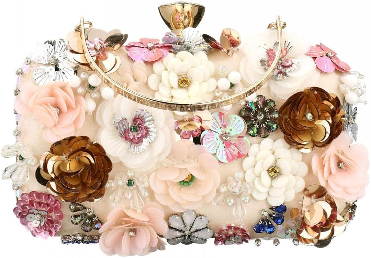Sequins Floral Handbag Rose Nude Clutch Purses and Handbags for Women Wedding Prom Banquet Party ... | Amazon (US)