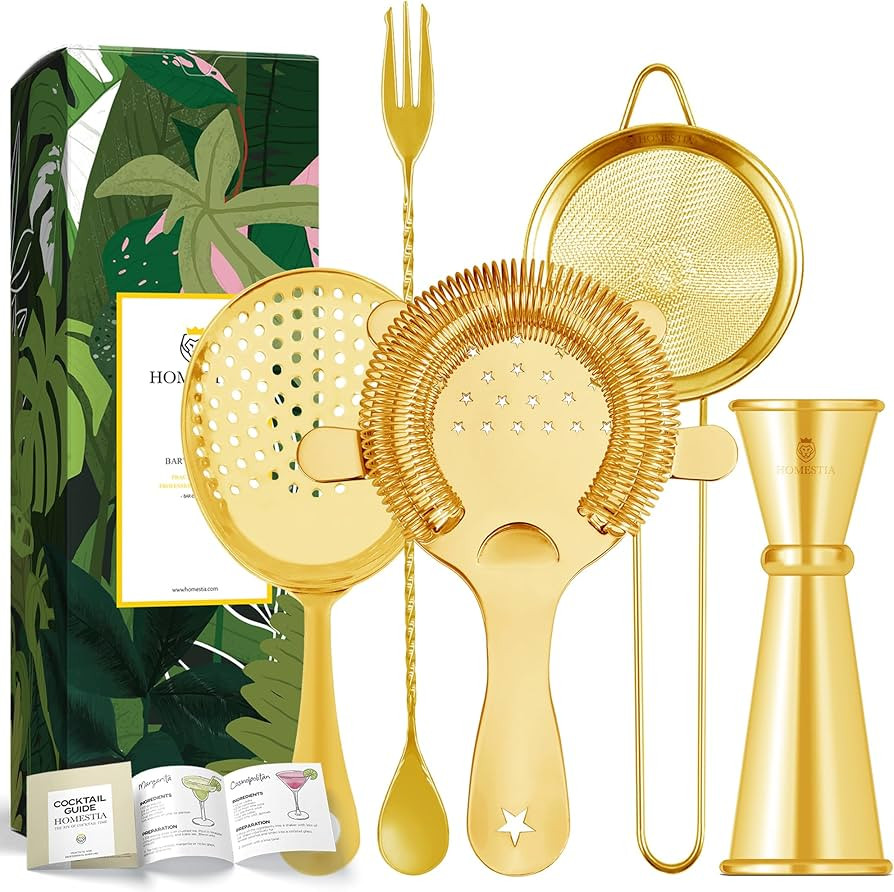 Homestia Cocktail Strainer Set, Stainless Steel Bar Tools with Stirring Spoon - Hawthorne, Julep,... | Amazon (US)