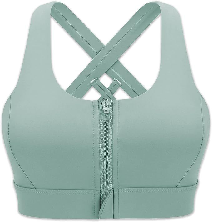 Cordaw Zipper in Front Sports Bra High Impact Strappy Back Support Workout Top | Amazon (US)
