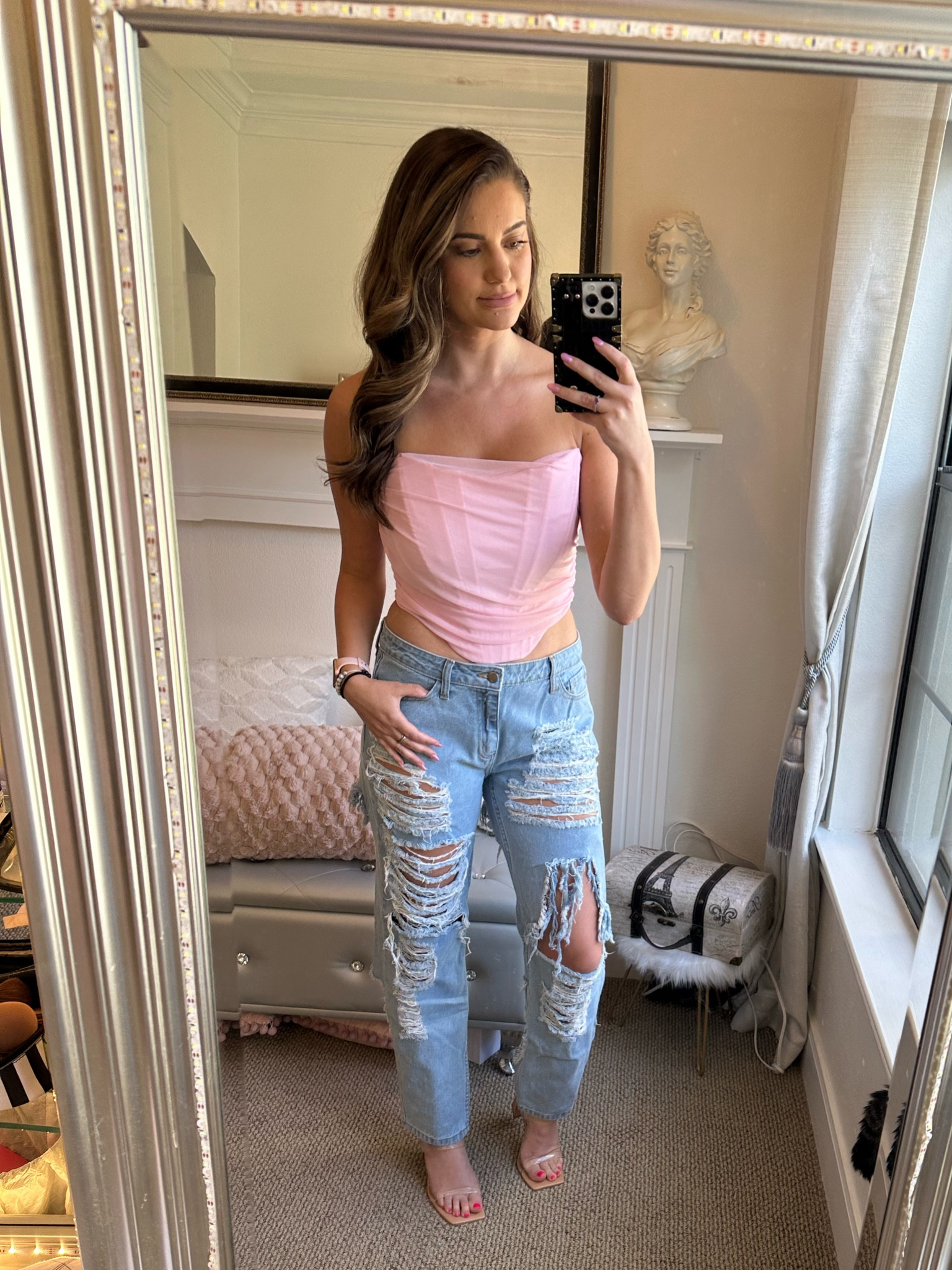 Pink corset
Low rise jeans 

#LTKFind #LTKstyletip