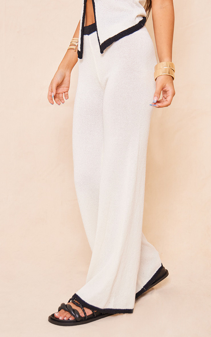 Cream Towel Knit Contrast Detail Pants | PrettyLittleThing US