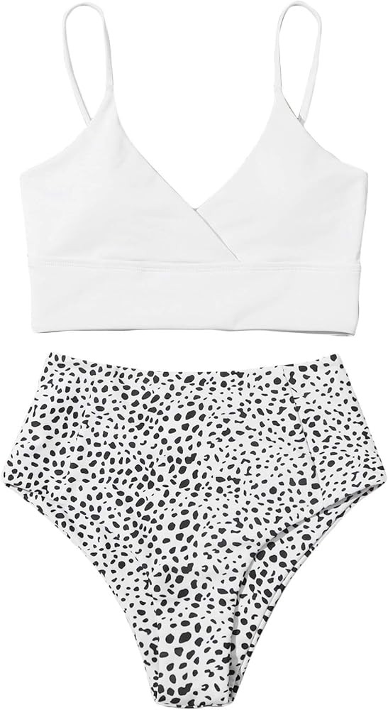 SOLY HUX Women's V Neck Top High Waisted Bikini Bathing Suit 2 Piece Swimsuits | Amazon (US)