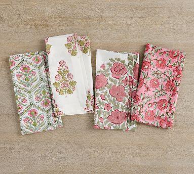 Lainey Block Print Cotton Napkins - Mixed Set of 4 | Pottery Barn (US)