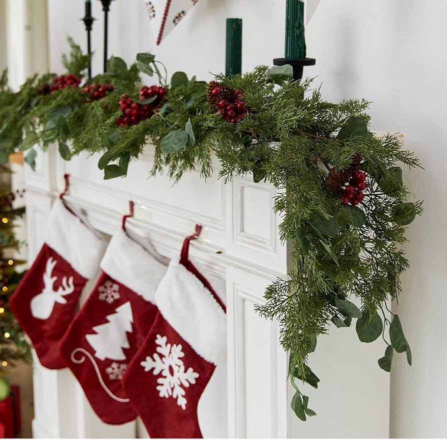 6.3FT Christmas 108 Branch Tips Artificial Cedar Garland, Anna's Whimsy Seasonal Artificial Pine ... | Amazon (US)