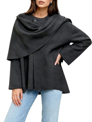 Womens Winter Oversized Scarf Jacket Peacoat Coat Shawl Wraps Long Sleeve Button Down Knit Sweater Cardigan Grey | Amazon (US)