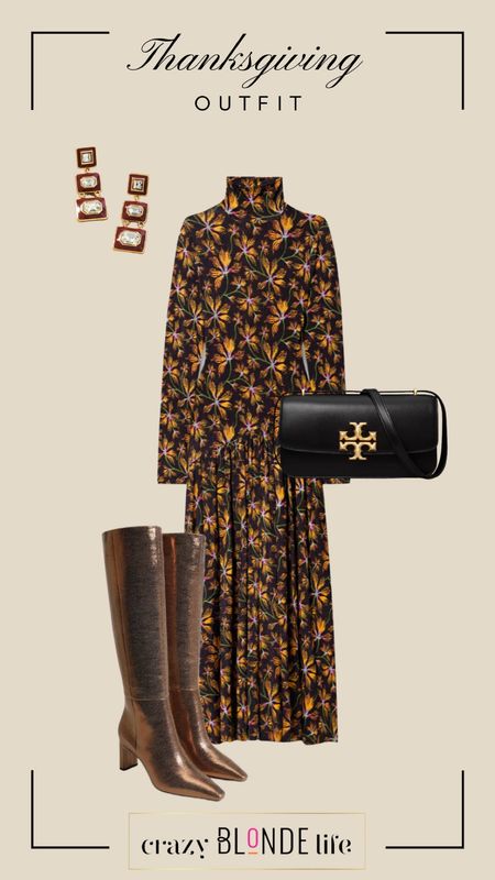 This turtleneck dress from Ulla Johnson is gorgeous for thanksgiving. Wear with these fun gold boots from Sam Edelman, bag from Tory Burch and Anthropologie earrings  

#LTKitbag #LTKshoecrush