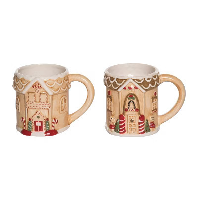 Transpac Dolomite Gingerbread House Mugs Set of 2 Ceramic Drinkware for Christmas 20.4oz Indoor Use Gift and Decor | Target