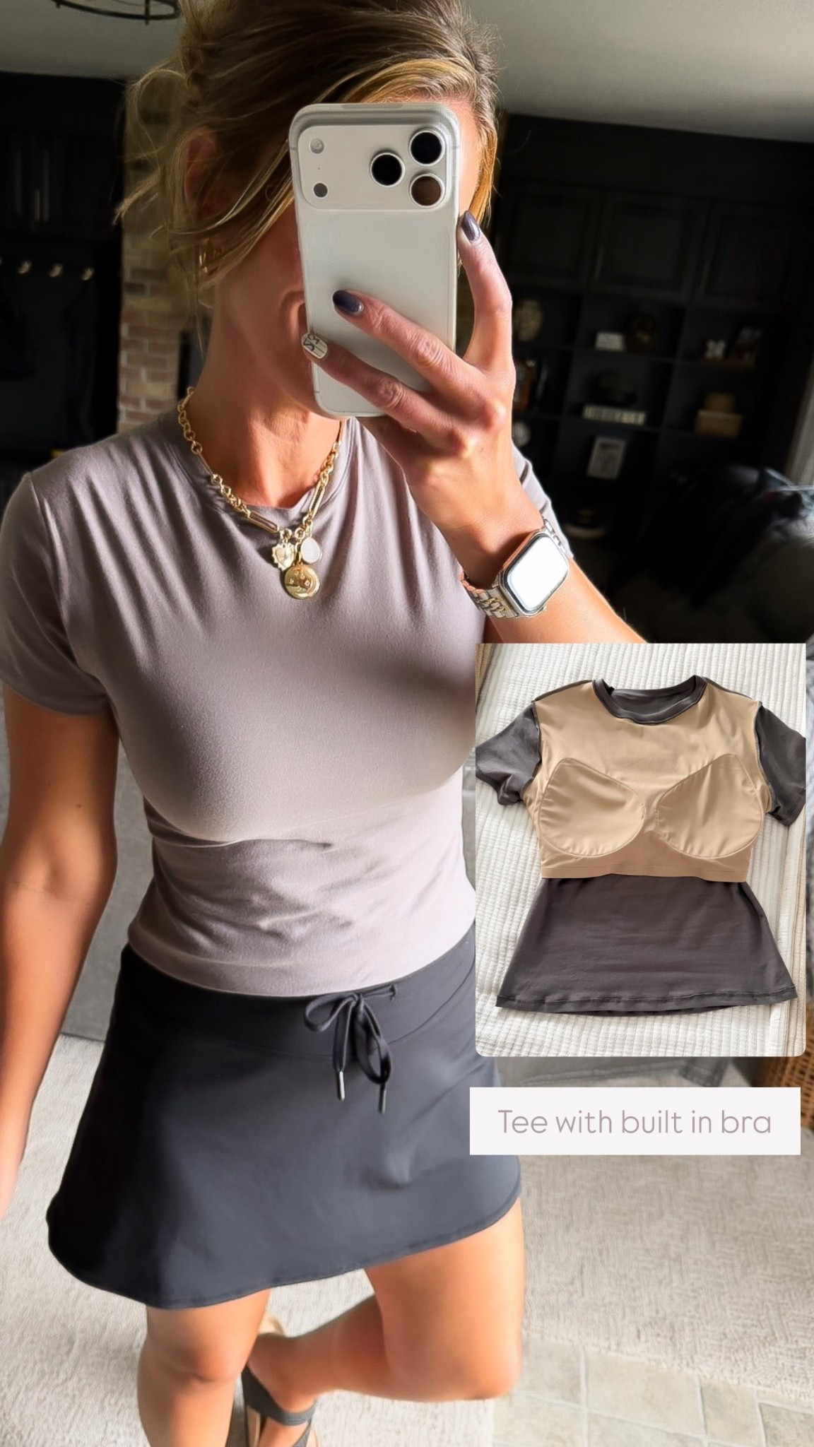 Amazon find. This new tee has a built in bra. Wearing medium in both tee and skort 

#LTKOver40 #LTKActive #LTKSeasonal