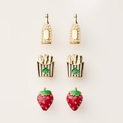 Mixed Novelty Stud Earrings 3pk - kate spade new york x Target Red/Green/Gold | Target