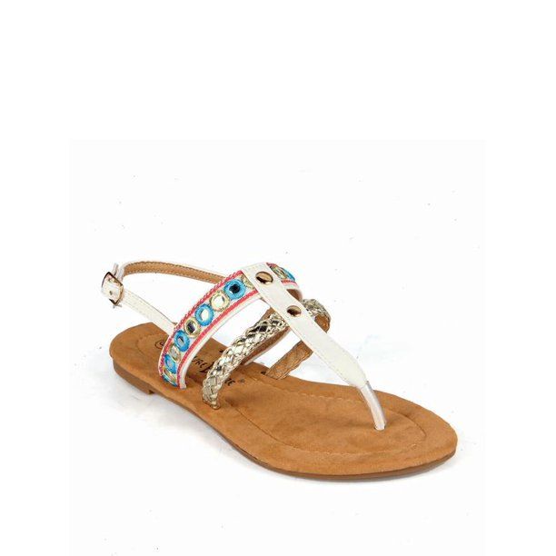 Nature Breeze Tribal Women's T-strap Flat Sandals in White | Walmart (US)